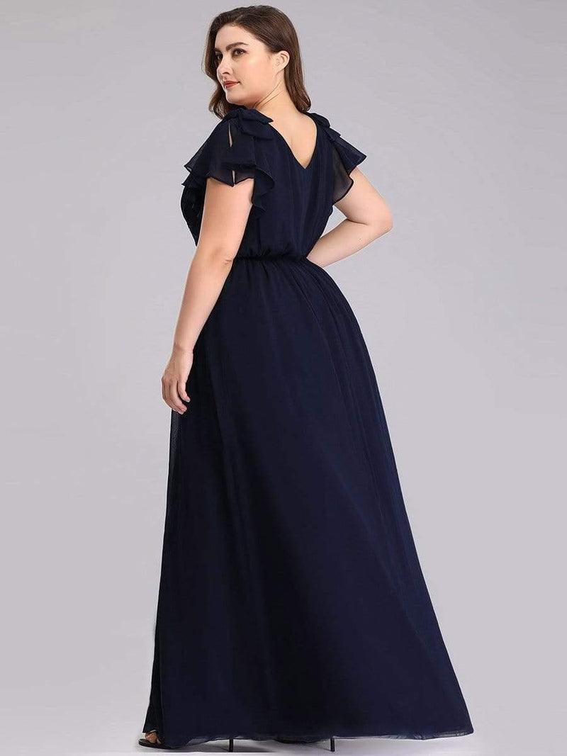Evening Dress Plus Size Chiffon Maxi V-Neck with Ruffles Sleeves