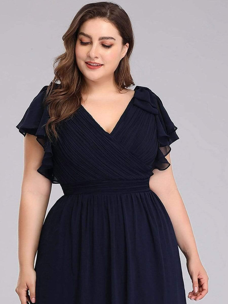 Evening Dress Plus Size Chiffon Maxi V-Neck with Ruffles Sleeves