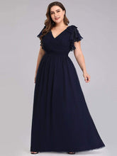 Maxi Long Chiffon Plus Size Evening Dresses with Ruffles Sleeves #color_Navy Blue