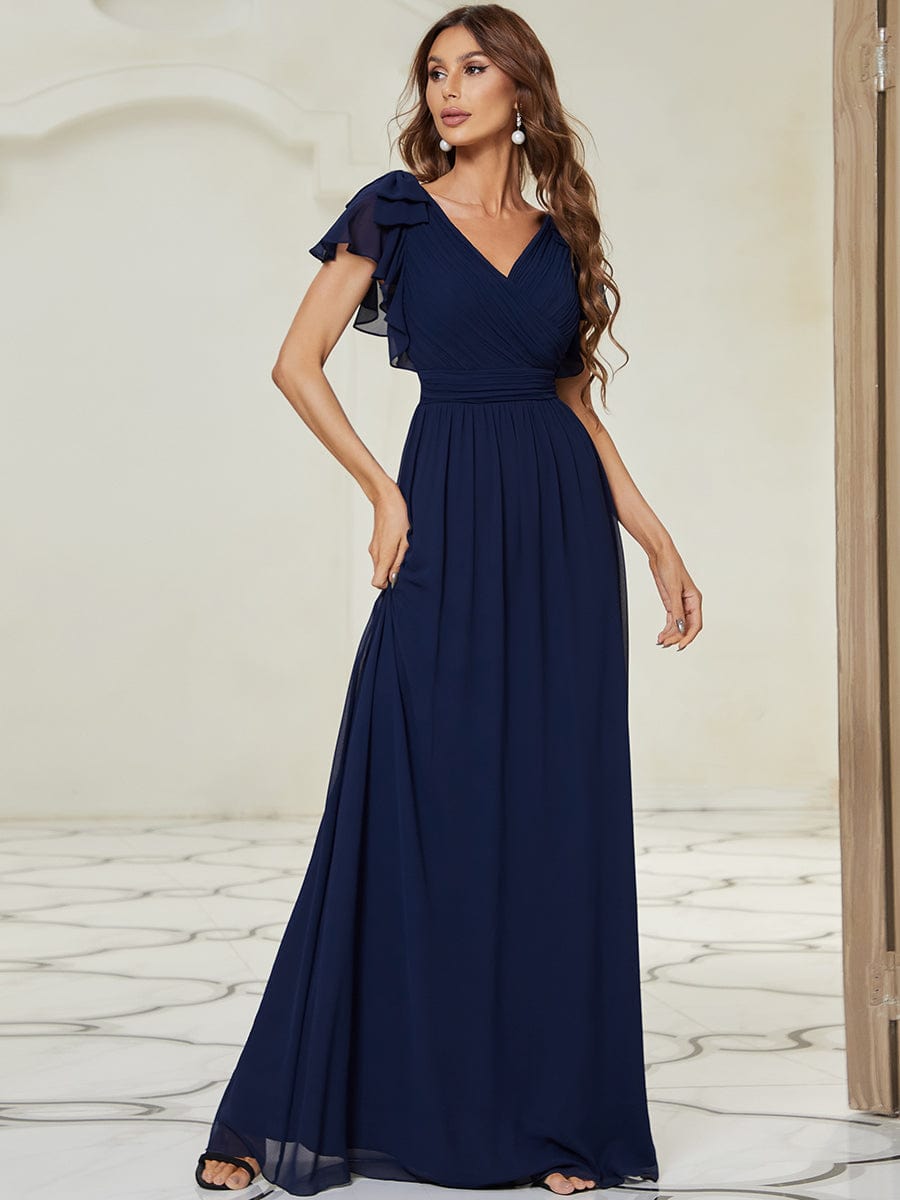 Sexy Deep V-Neck Full Length Chiffon Evening Dress Prom Gown -  TheCelebrityDresses
