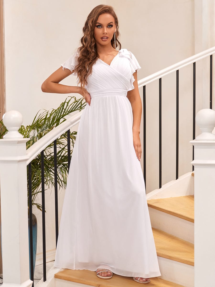 Custom Size Ruffles Sleeves Evening Dress #color_White