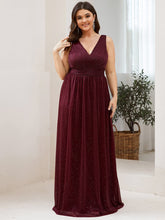 Double V Neck Maxi Long Plus Size Sparkly Evening Dresses for Party #color_Burgundy