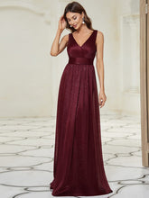 Double V Neck Floor Length Sparkly Evening Dresses for Party #color_Burgundy