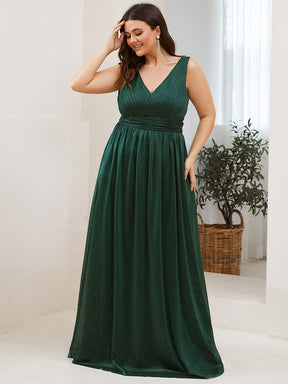 Double V Neck Maxi Long Plus Size Sparkly Evening Dresses for Party