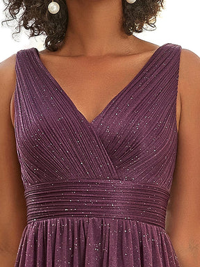 Custom Size Double V Neck Floor Length Sparkly Evening Dresses for Party