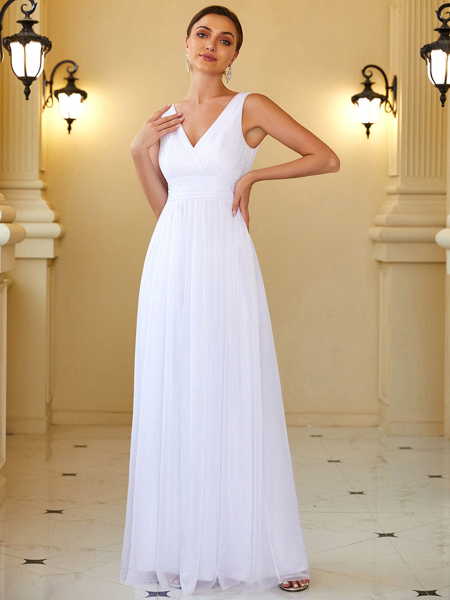 Maxi Double V Neck Floor Length Sparkly Wedding Guest Dress