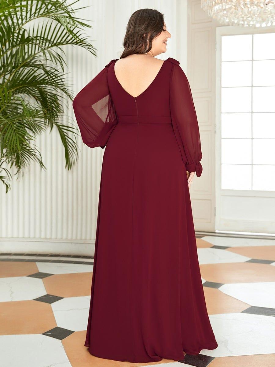 Custom Size Double V-Neck High Slit Long Sleeve Formal Dresses